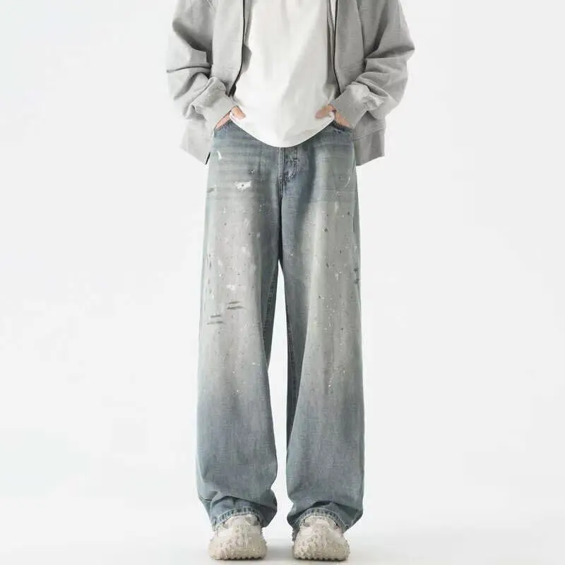 

Printed Jeans Used for Washing Loose Casual Men's Autumn Style American High Street Straight Trousers Japanese 2000s Y2k Clothes