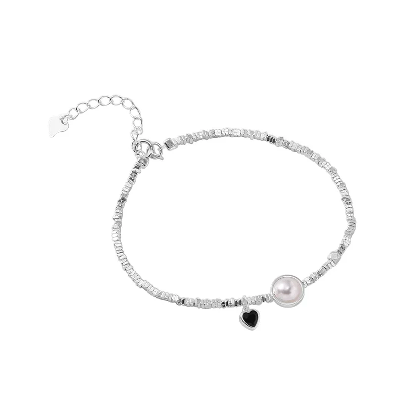 

925 silver broken bracelet smart pearls and heart zircon design simple and fashionable party commuting accessories for women