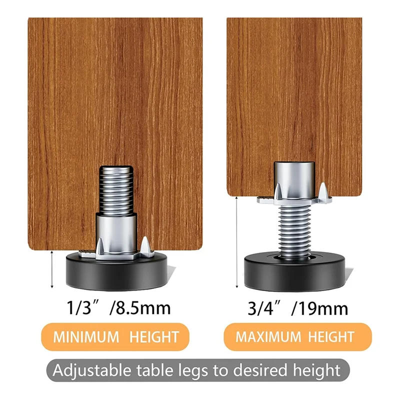 -AT37 1/4 Inch Thread Leveling Feet, 16 PCS Furniture Levelers With T-Nuts, Adjustable Furniture Feet Threaded Screw In
