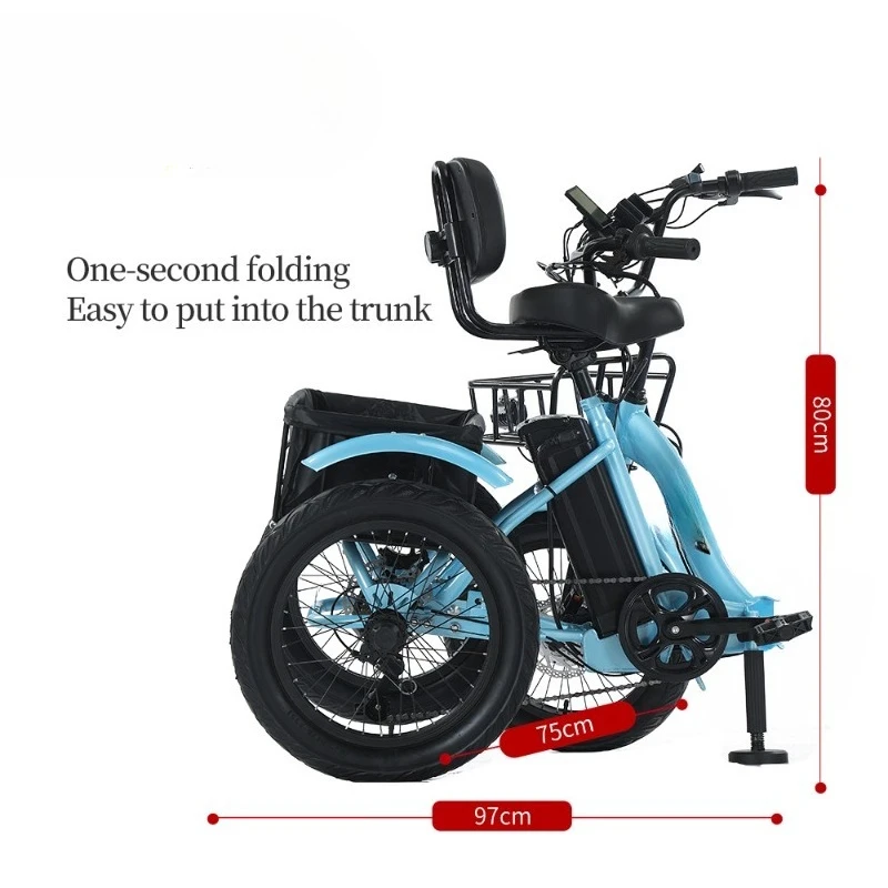 Electric Tricycle 18 Inch Traqoo Lithium Battery Powered Three Wheeler with Pedal Assist and Fat Tires for Snow