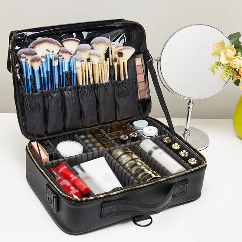 Borsa per il trucco in PU femminile di grande capacità Organizer per attrezzi custodia per il trucco dell\'artista professionale nuova scatola di