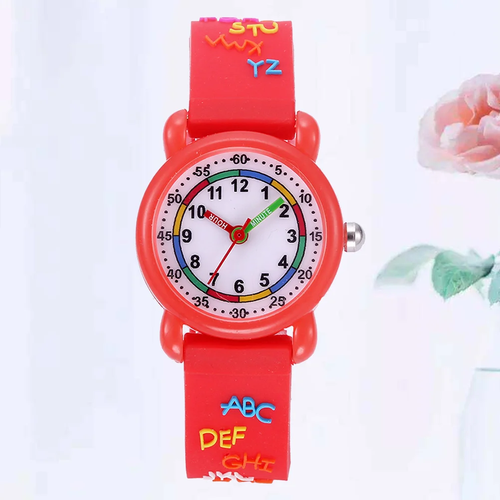 قطعة واحدة من ساعة الرسوم المتحركة بتصميم فريد من نوعه، تحافظ على آمنة ومتينة ويدوم طويلاً، حزام مريح باللون الأحمر