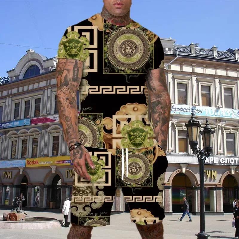 

New Personalized Fashion Luxury Elements High Quality 3D Crew Neck Printing Men's Breathable and Comfortable Outdoor Sports Suit