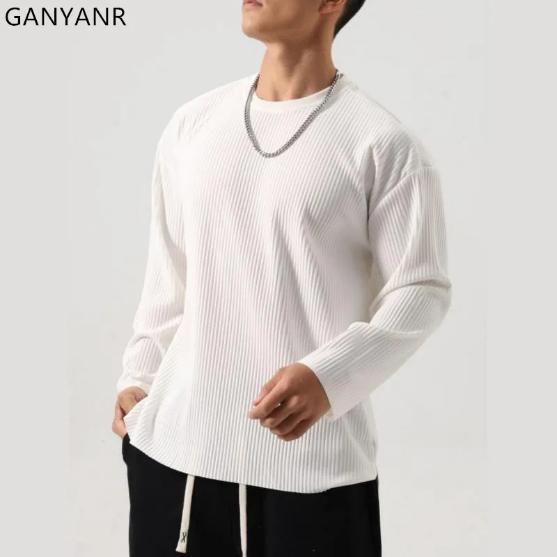 GANYANR Running T-shirt Men Active Wear Fitness Sportswear Gym Bodybuilding Long Sleeve Tee Training Exercise Sports Clothing