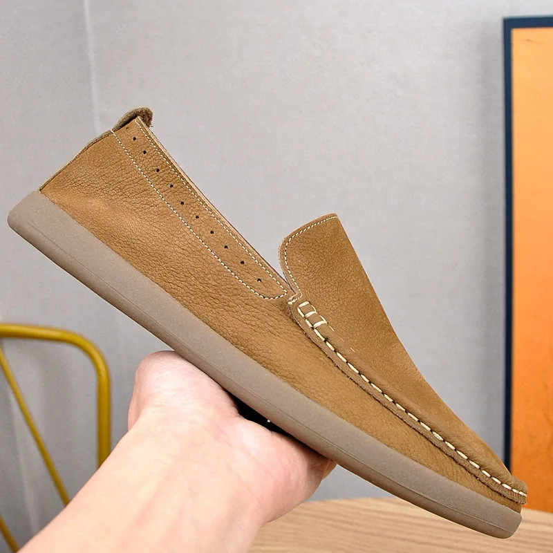 EAGSITY High Quality Cow Leather Outdoor Casual Shoes Slip On Men Comfort Loafer Shoes Slip On Retro Sneaker Work Shoes