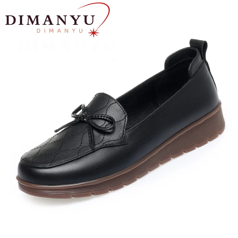 DIMANYU Women's Flat 2024 Few Genuine Leather Women Shoes Middle-aged Non-slip Cover Foot Bean Shoes Women