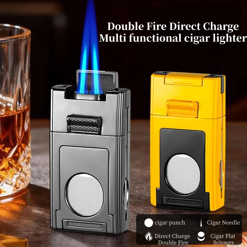 

Персонализированная и креативная многофункциональная ветрозащитная зажигалка с синим пламенем, резаком для сигар и иглой, портативная