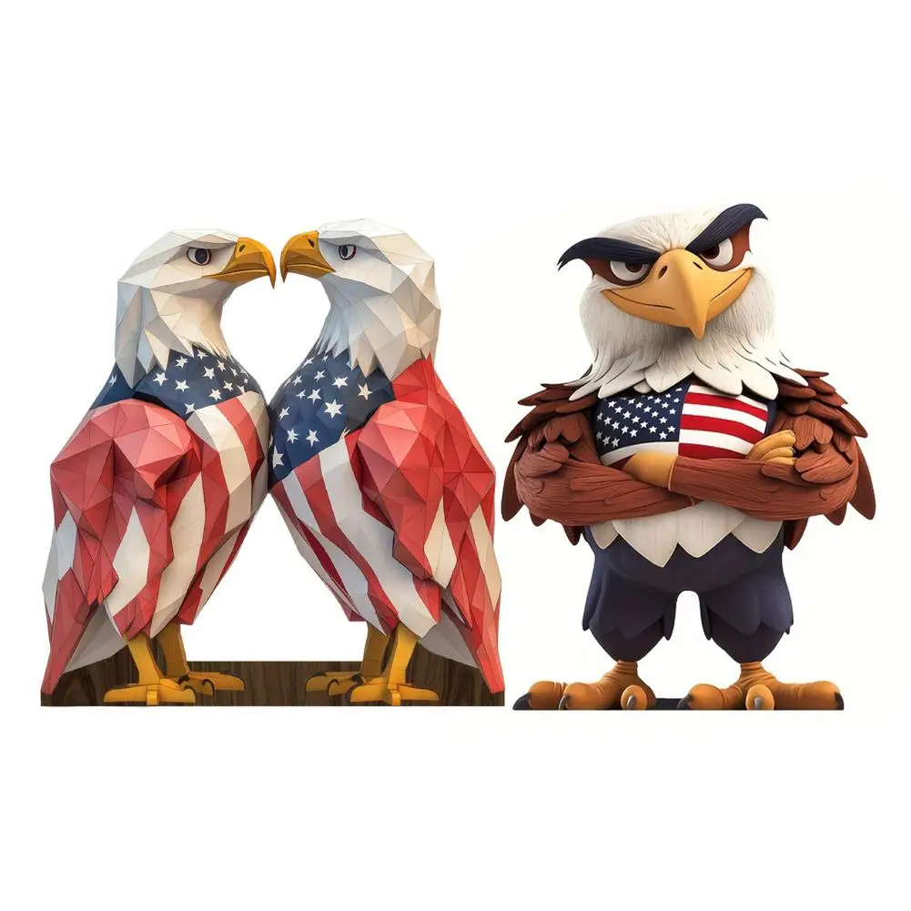 Tabletop 2D Wooden Eagle Figurine 4th Of July Patriotic Eagle Statue With Base For Independence Day Home Decor Eagle Ornament