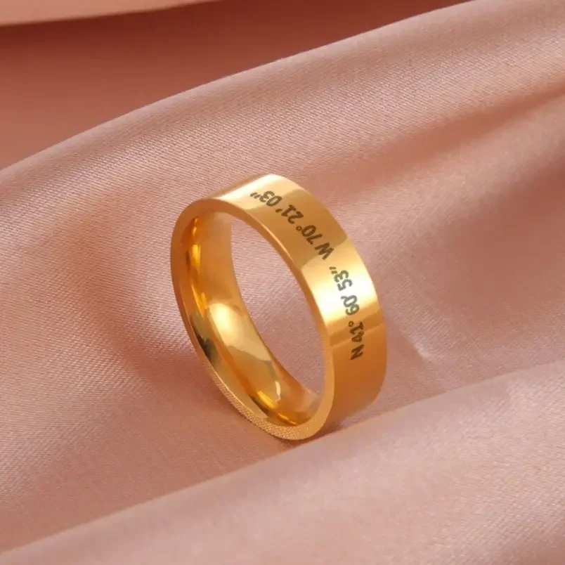 Customized Couple Ring Personalized Name Date Text Stainless Steel Fashion Simple 6/8mm Wide Ring Anniversary Jewelry Gift