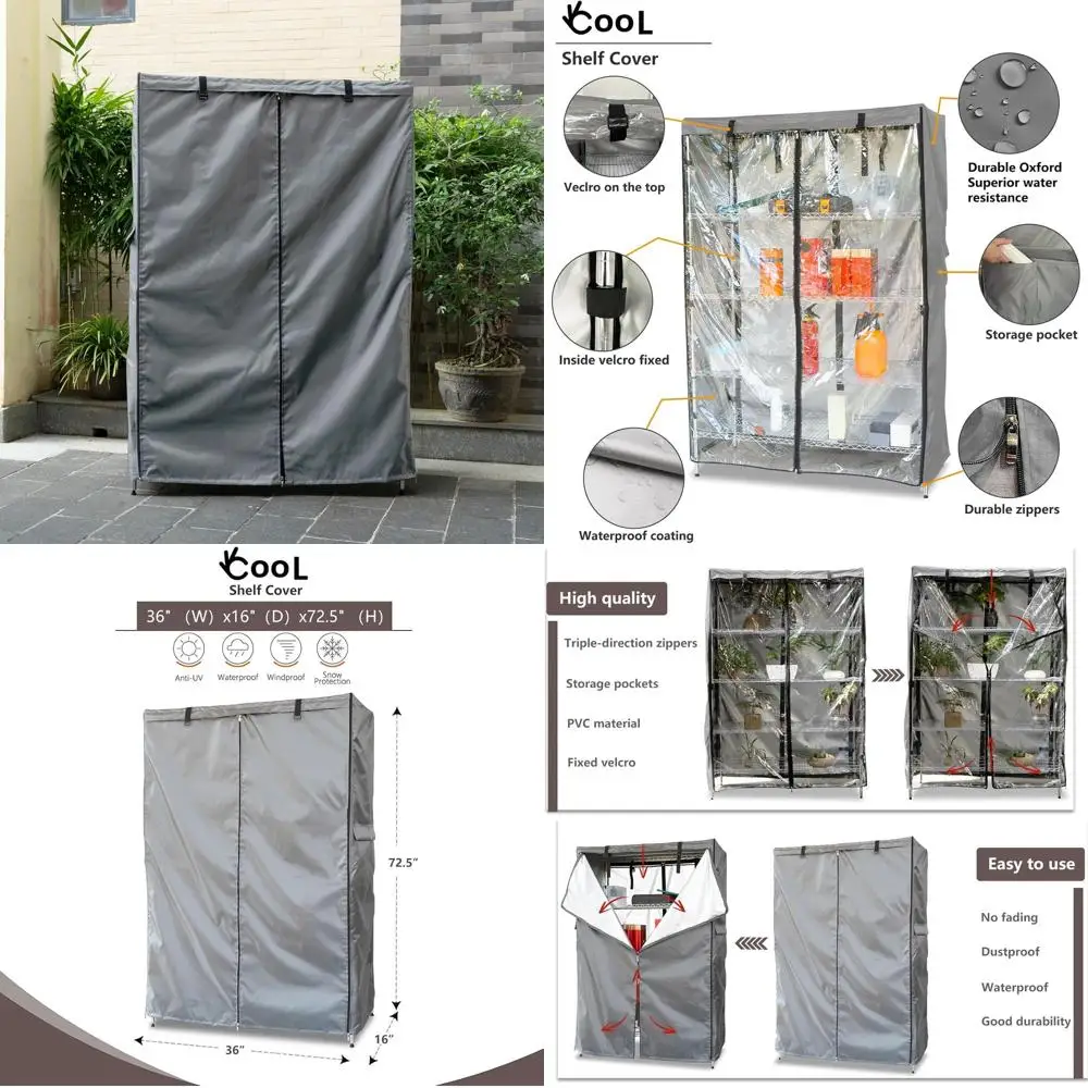 

Grey Waterproof Shelf Cover with Zipper and Clear Panel for 36x16x72.5 Shelves