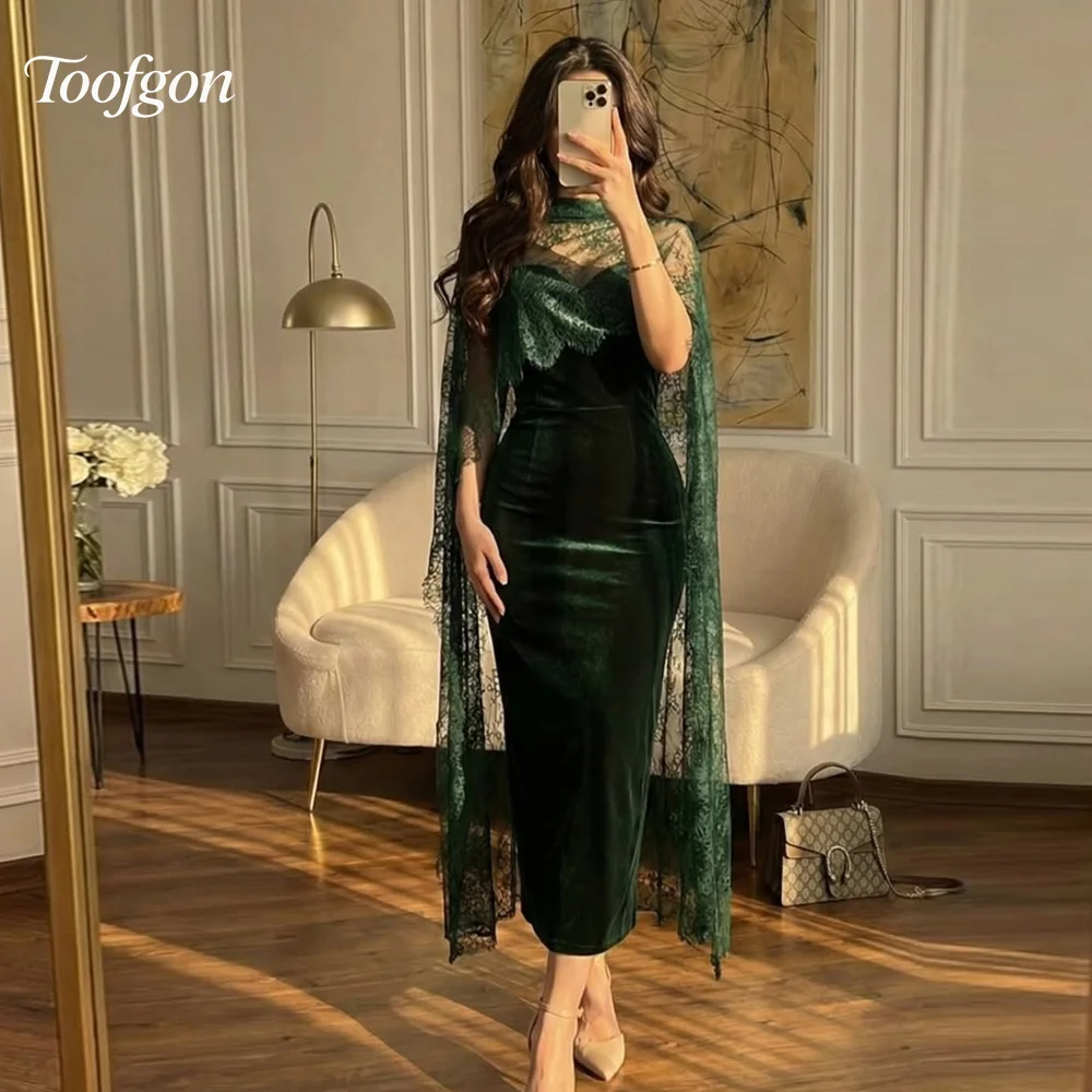

Toofgon Luxury Saudi Evening Gown Customized Green Lace Velvet Long Prom Party Dresses Women Formal Event Dresses 2026
