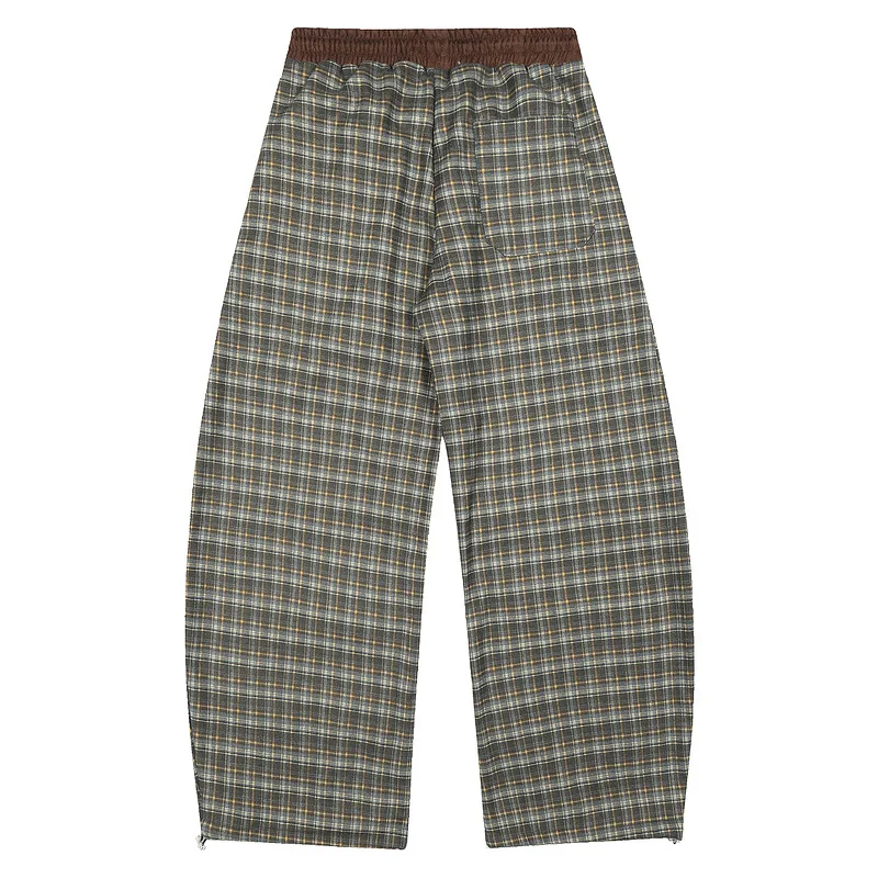 Winter New Fleece Plaid Women's Sweatpants American Retro Design Loose Straight Wide-Leg Warm Versatile Casual Long Pants Ladies