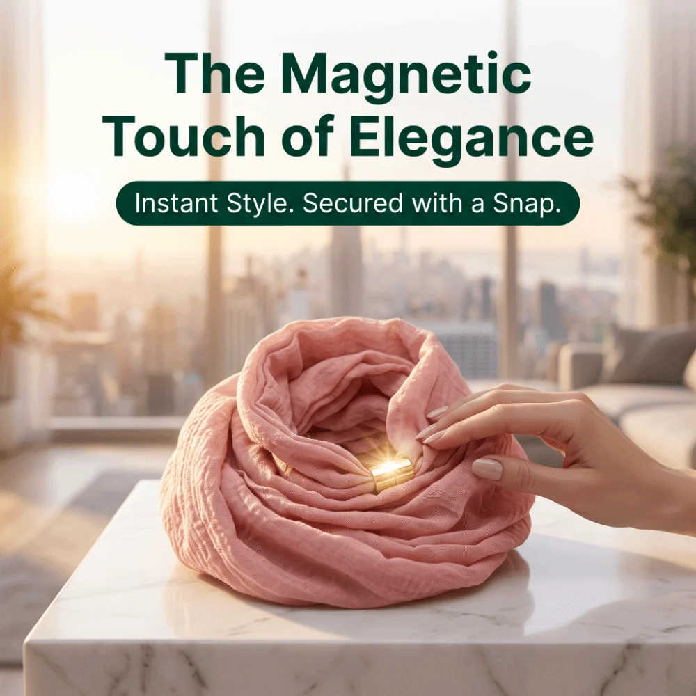 Wrinkle-Resistant Magnetic Buckle Scarf Soft Satin-Texture Premium Feel Neck Scarf Lightweight Adjustable Neck Warmer Casual