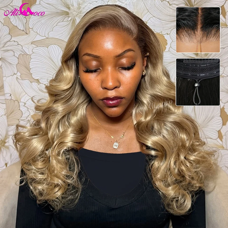 Glueless Wigs New Upgrade Ombre Ash Blonde 200 Density Invisible HD Lace Front Human Hair 5X5 Body Wave Drawstring Wig with Tape