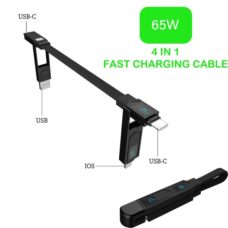 Cabo de carregamento rápido magnético multi conectores com chaveiro de tela cabo PD para Andriod TYPE-C 60W QC 18W cabo de carregamento rápido