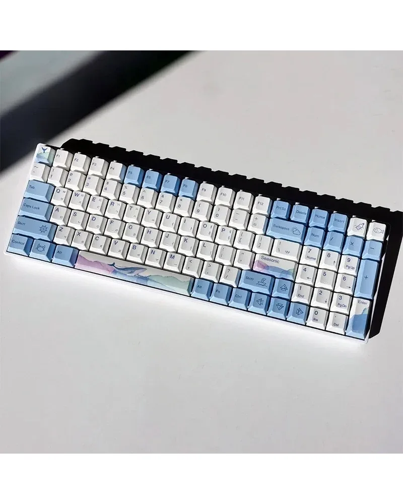 

pastel blue and white two tone pbt keycaps set durable high quality for gaming mechanical keyboards