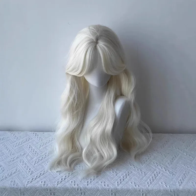 zz04zz122025 New Curly Wavy platinum Synthetic Hair Middle Part White Cosplay Long Wigs for Women Synthetict Wig