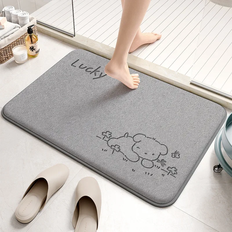 Thick Flannel Bathroom Floor Mat Water Absorbent Non Slip Door Mat Wear Resistant Household Rug for Toilet Shower Entrance