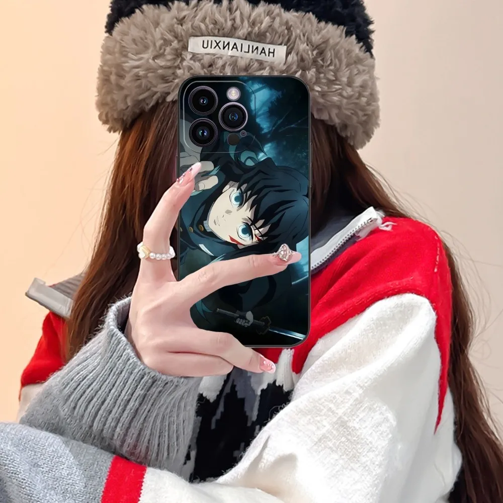 Demon Slayer Muichiro Cell Phone Case for iPhone 15 14 13 12 11 X XR XS 8 7 Pro Max Plus Mini Black Soft Phone Cover Funda