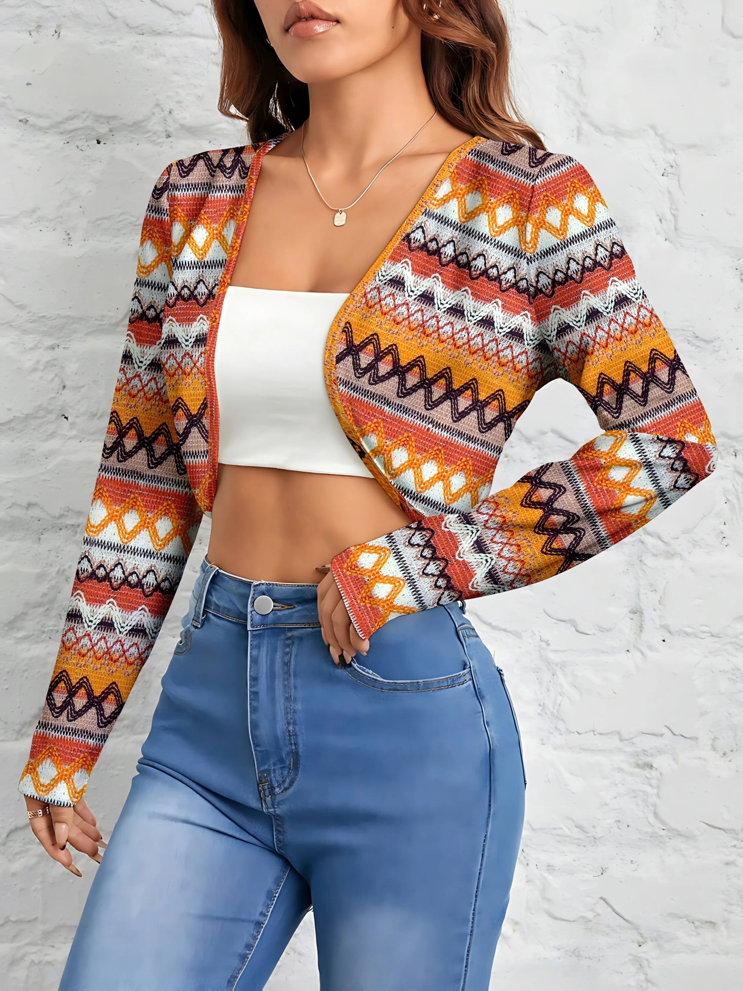 Printed Design Casual style geometric stripe pattern cardigan