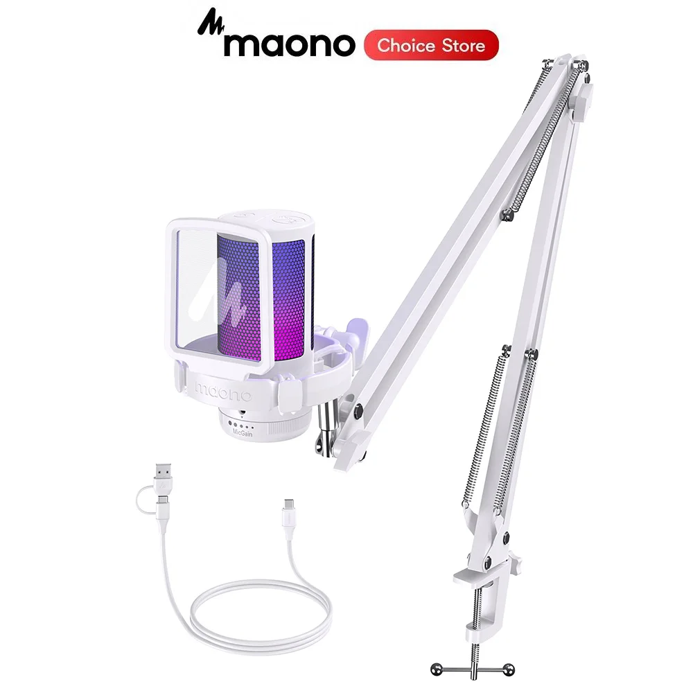 MAONO 게이머웨이브 DGM20S USB 게이밍 마이크, 노이즈 감소 콘덴서 마이크, RGB 마이크 (게이밍, 스트리밍, PC, 노트북 녹음용)