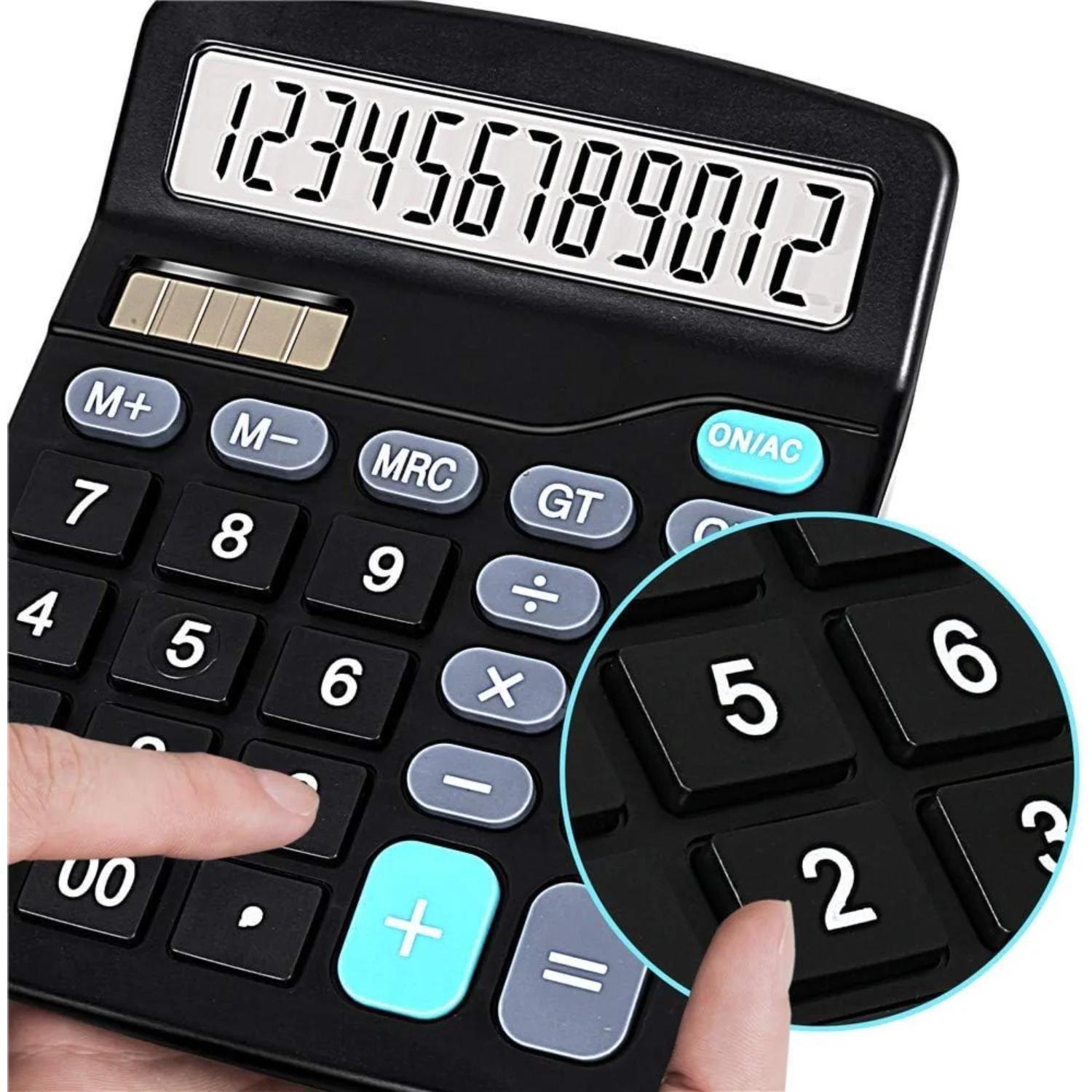 Calculadora, calculadora eletrônica padrão de energia dupla com bateria solar de 12 bits com grande display LCD Calculadora de escritório