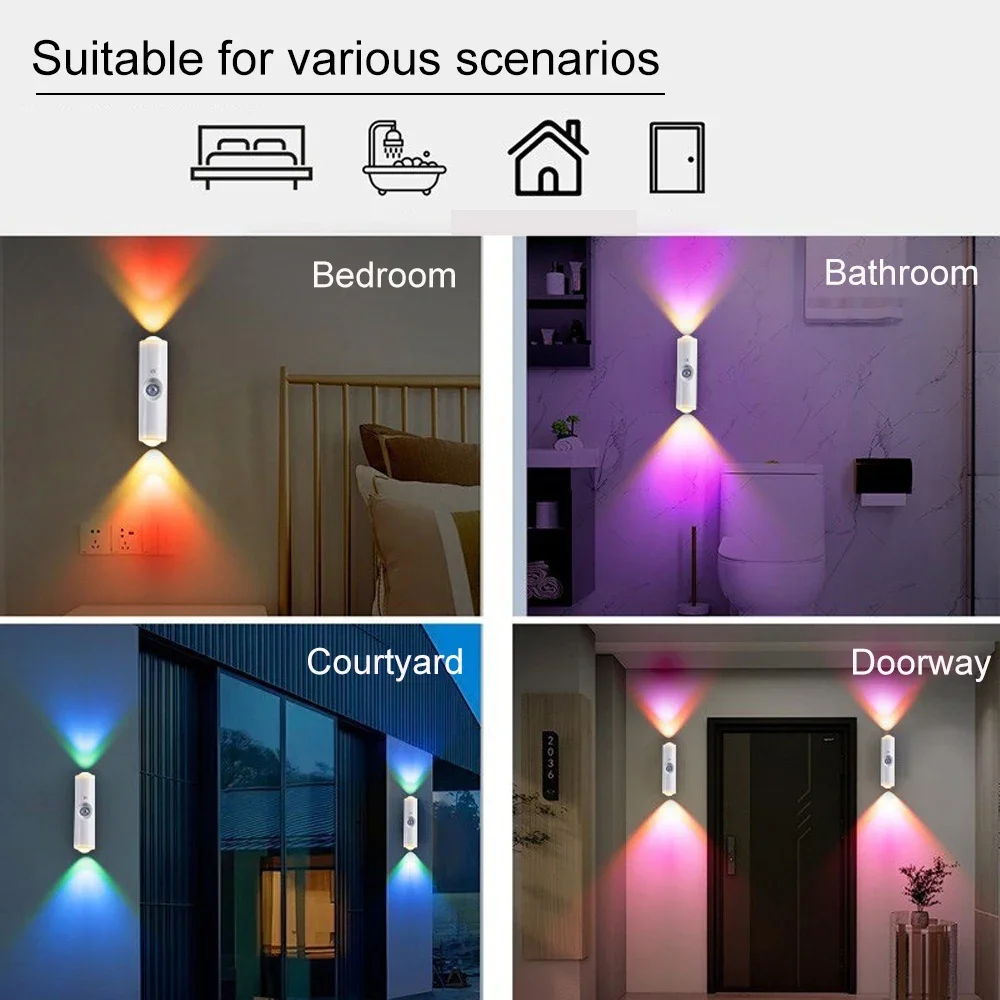 Smart RGB Night Light Magnetic Motion Sensor Rechargeable Wall Lamp Mood  Ambient Light for Cabinet Closet Bedroom Hallway Stair