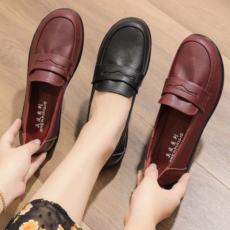 Spring New Woman Flat Shoes 2023 Autumn Genuine Leather Women Casual Shoes Soft Bottom Comfort Breathable Shoes Mom Shoes