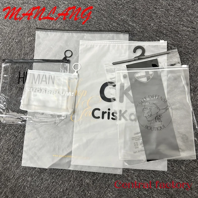 Custom  Zip Lock Custom Printed Logo PVC Jewelry Frosted Plastic Bag with Slider Zipper T Shirt Packaging Zipper Bags for Clothi