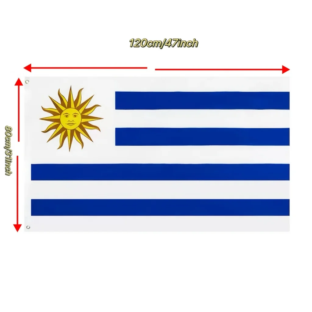 1pc Uruguay Flag 80x120Cm with 2 Holes, Polyester Hanging URY UY Uruguayan Flag National Flag Indoor Outdoor Decoration Banner