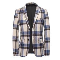 M1018 Autumn and winter new men's fashion casual plaid print young groom best man wedding dress suit