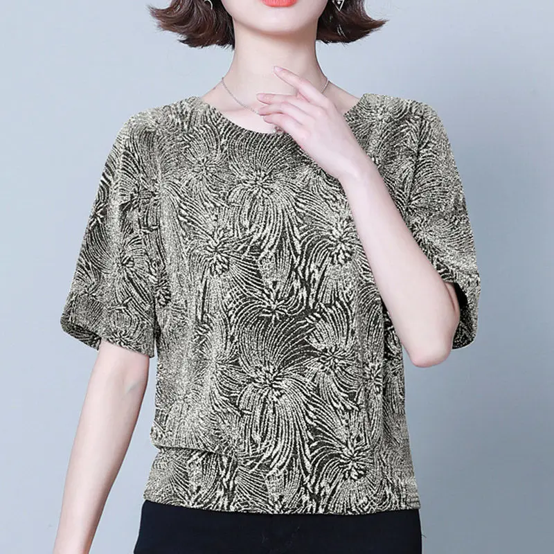 Camiseta de seda brillante con cuello redondo para mujer, ropa informal de gran tamaño, holgada, coreana, 2023