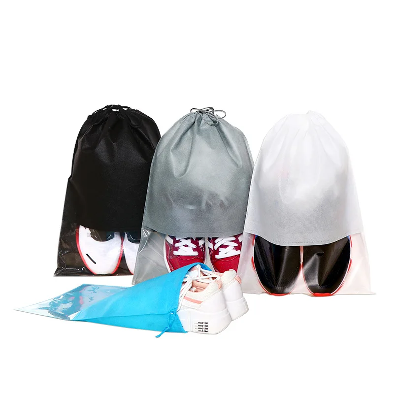 

20 шт./лот, вместительные нетканые мешки для обуви с окном, на завязках, для хранения одежды и обуви, с возможностью нанесения логотипа