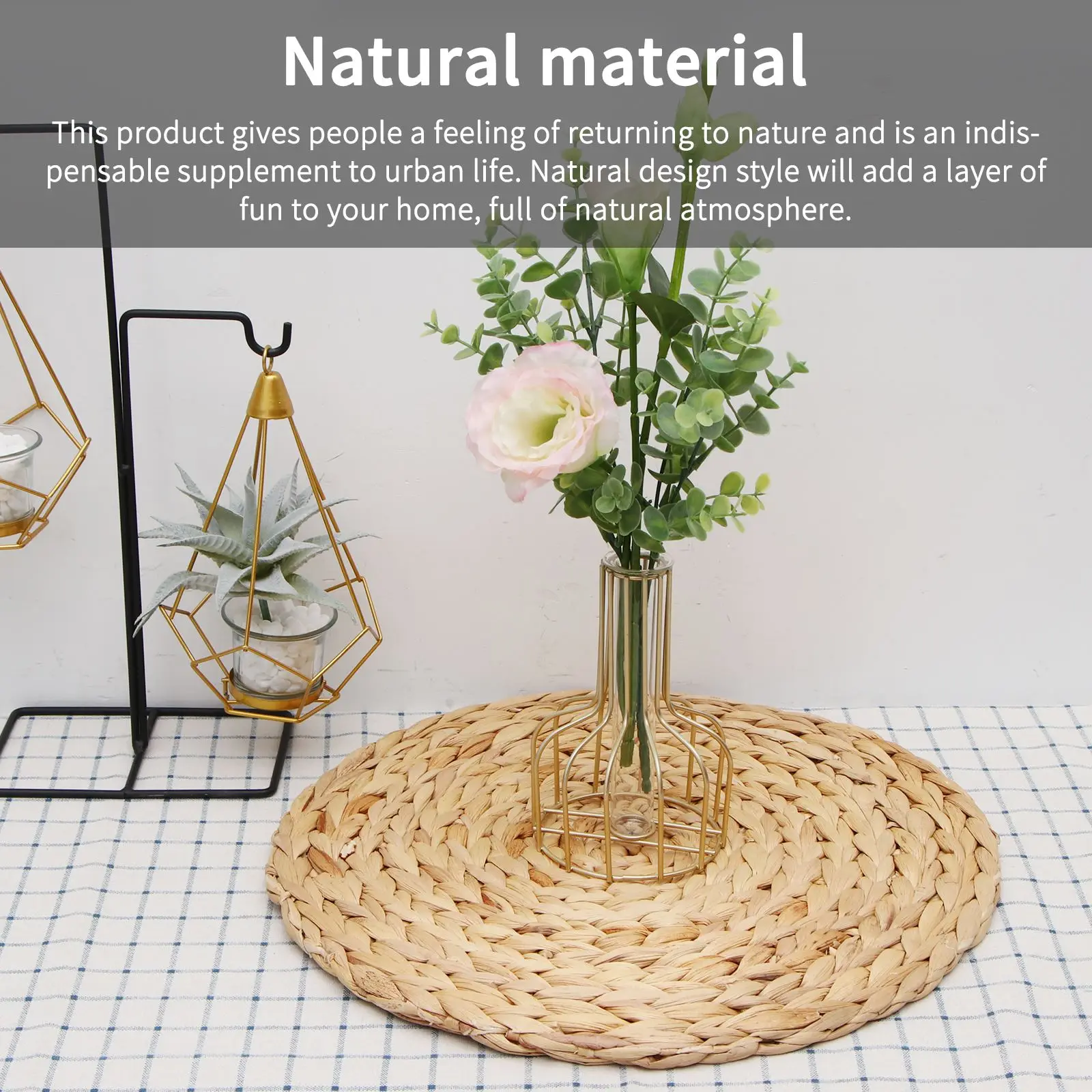 Cattail Straw Round Woven Placemats Rattan Table Mats Natural Straw Mat Braided Weave Placemats Handmade Table Insulation Mat