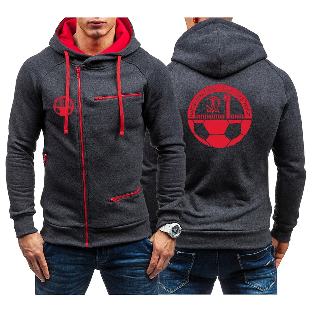 

2024 Spring Autumn HAPOEL BEER SHEVA Logo Print Oblique Zip Hooded Sweatshirt Fashion Men's Solid Color Comfortable Hoodies Coat