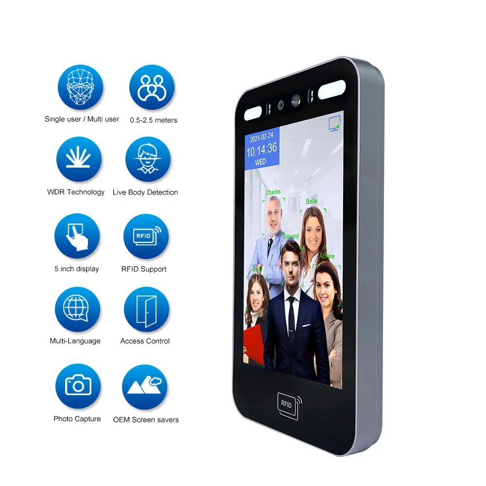 Timy OEM 8 Inch Touch Screen Cloud-Based Linux Biometric Fingerprint Face Recognition Night Vision Access Control Device