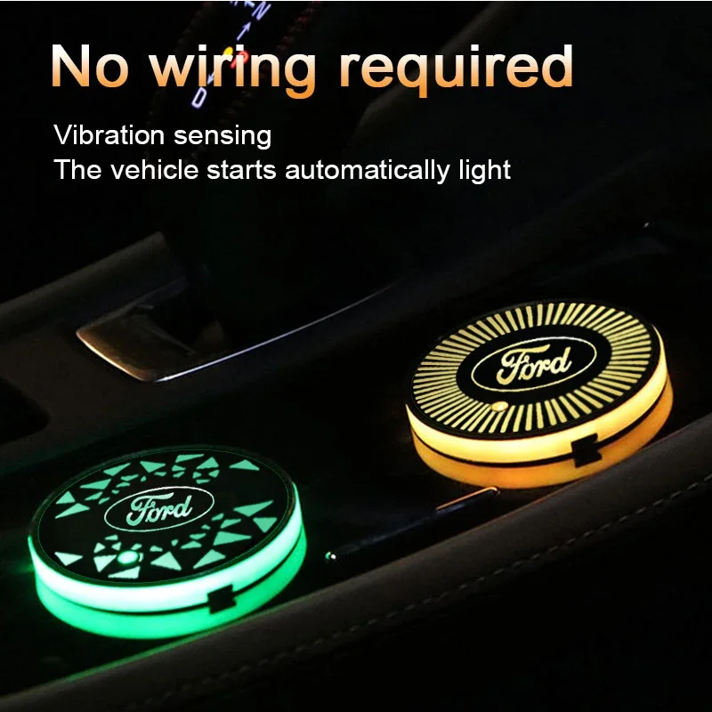 Car LED Coaster Light Water Cup Bottle Holder Mat for Ford Focus 3 MK2 Fiesta MK7 Mondeo Mk4 Fusion Kuga Ranger Accessories