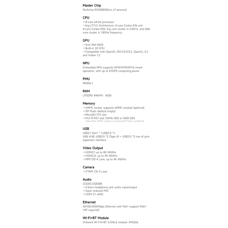 

Для Orange Pi 5 Pro макетная плата 16 ГБ ОЗУ RK3588S 8 ядер 64 бит Wi-Fi 5 + BT5.0 M.2 M-KEY слот Gigabit Ethernet мини-ПК прочный