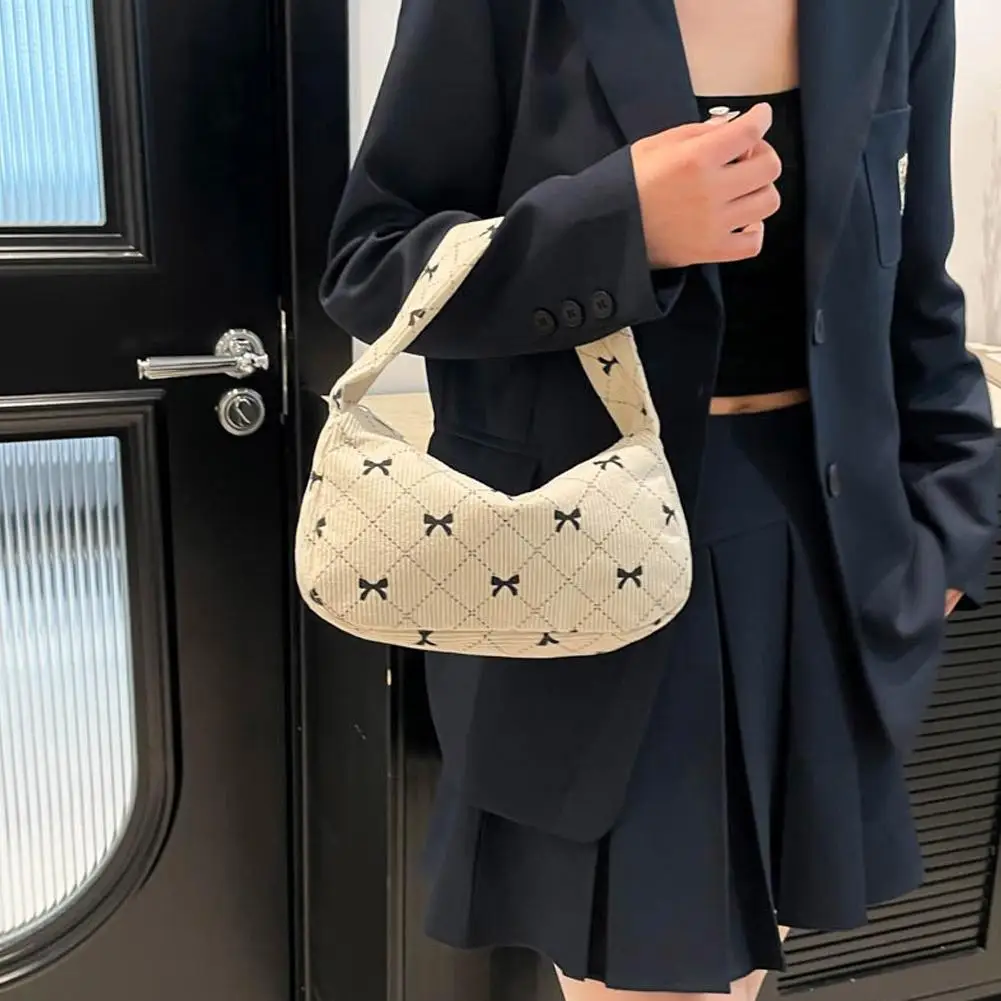 

Large Capacity Casual Shoulder Bag With Dopaamine Butterfly Knot Soft Polyester Fiber Neutral Minimalist Style Handbag