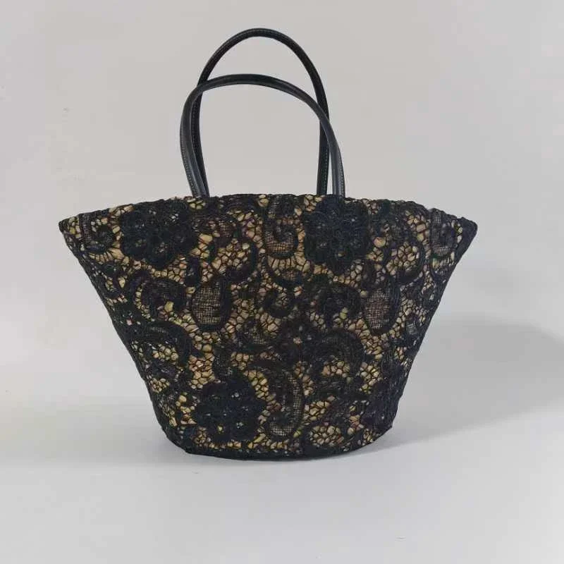 

Black Lace Fiber Weaved Bag Short Holiday Vocation