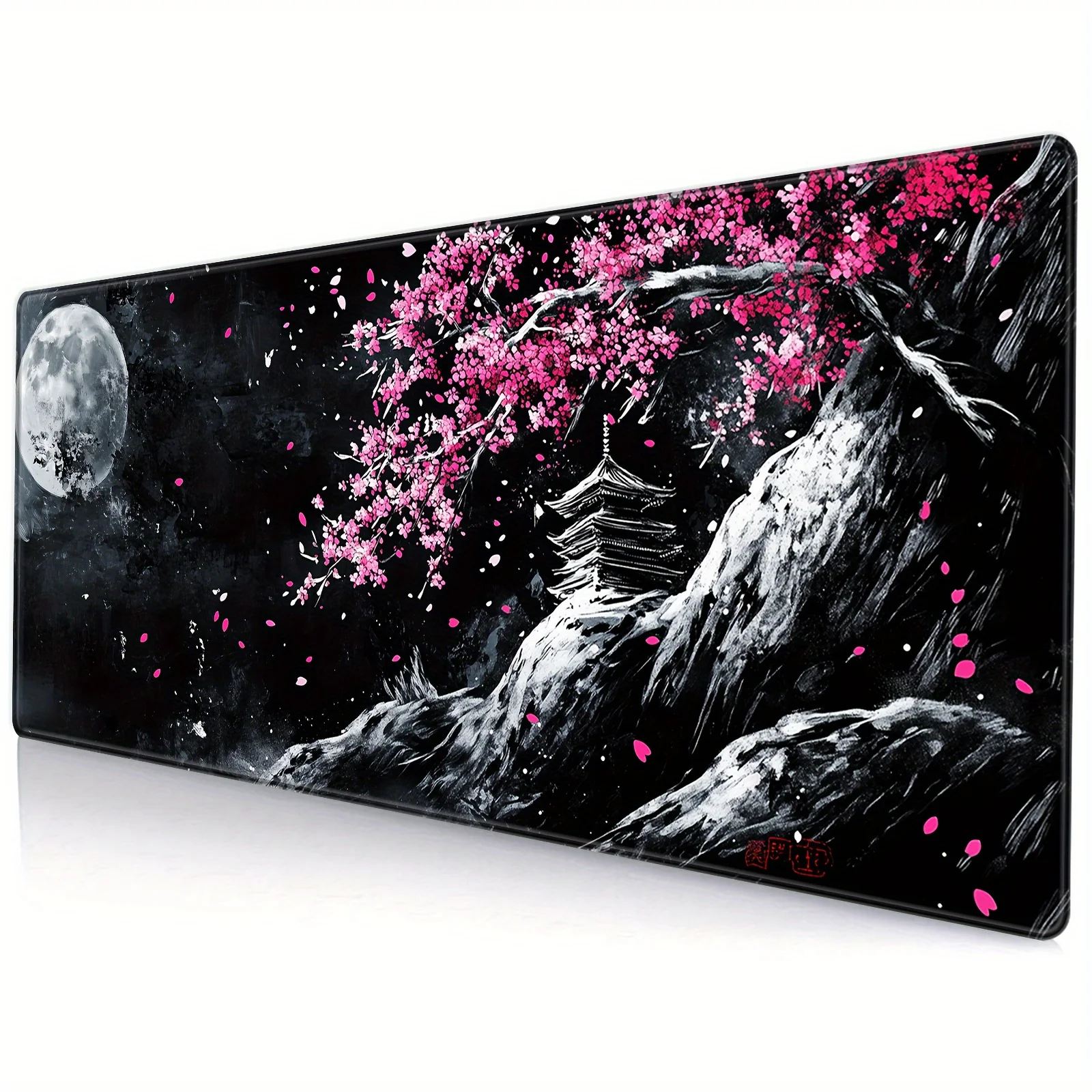 

Japanese Pagoda Cherry Blossom Moon Extended Gaming Mouse Pad Non-Slip Rubber Base Desk Mat