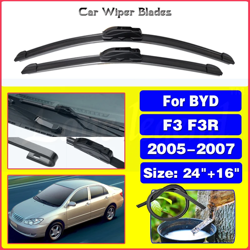 

For BYD F3 F3R 2005 2006 2007 Front Wiper Blades Brushes Cutter Accessories Windscreen Wipers Auto Windshield U J Hook 24"+16"