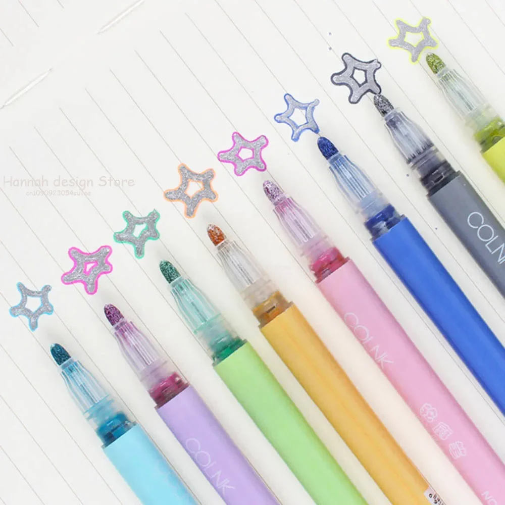 Outline Double Line Pen Glitter Marker Scrapbook Painting 12 Color Set Double Color Highlighter Office Stationery