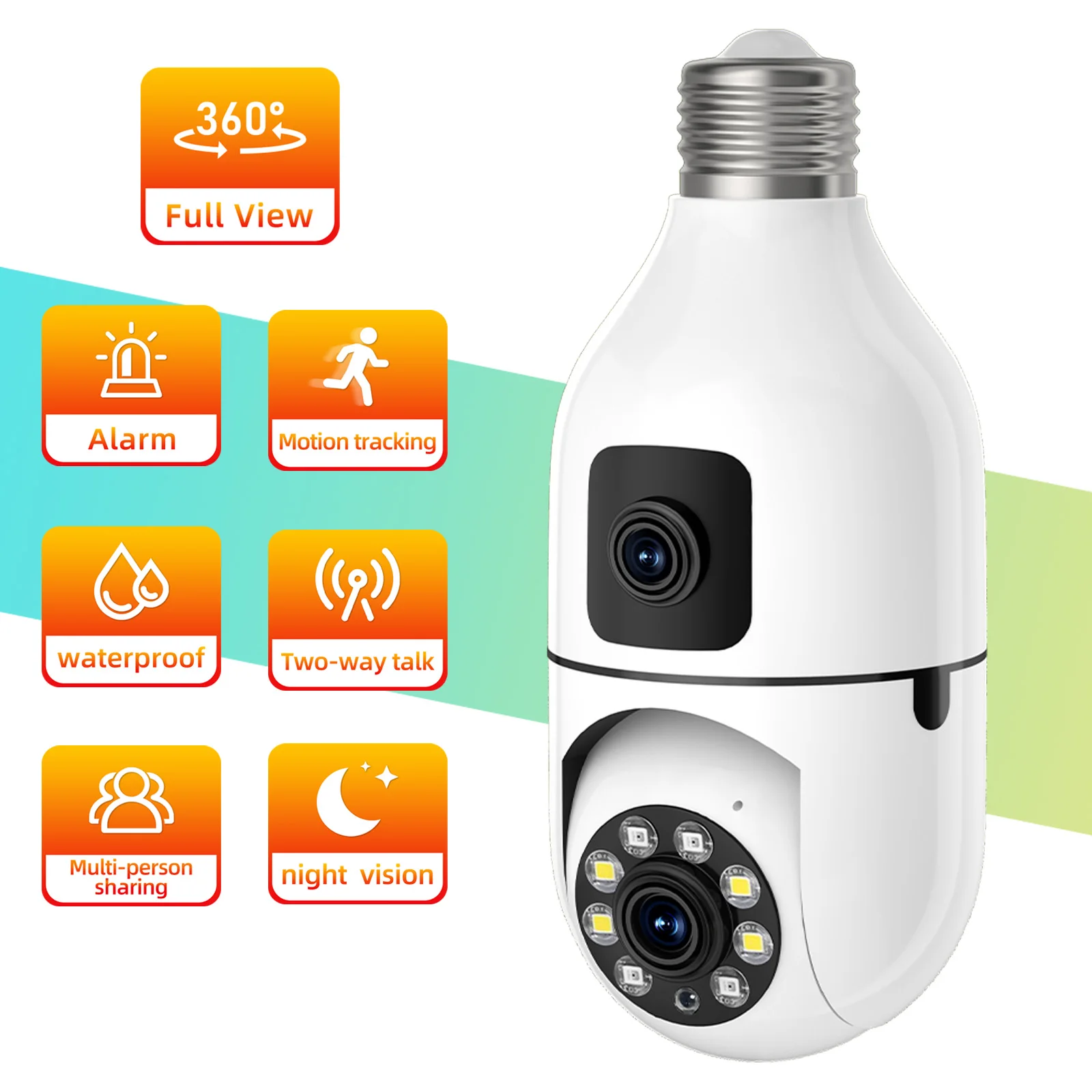 4MP Bulb Wifi Camera Dual Lens Wifi Surveillance Camera 2 Way Audio Auto Tracking Smart Home Security Protector Monitor Cameras