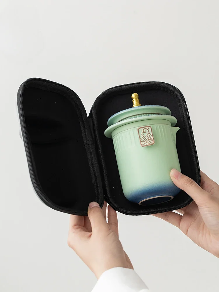 Juego de té de viaje, camping al aire libre portátil, equipo para hacer té de viaje de negocios, juego pequeño, taza exprés, una olla, tres tazas