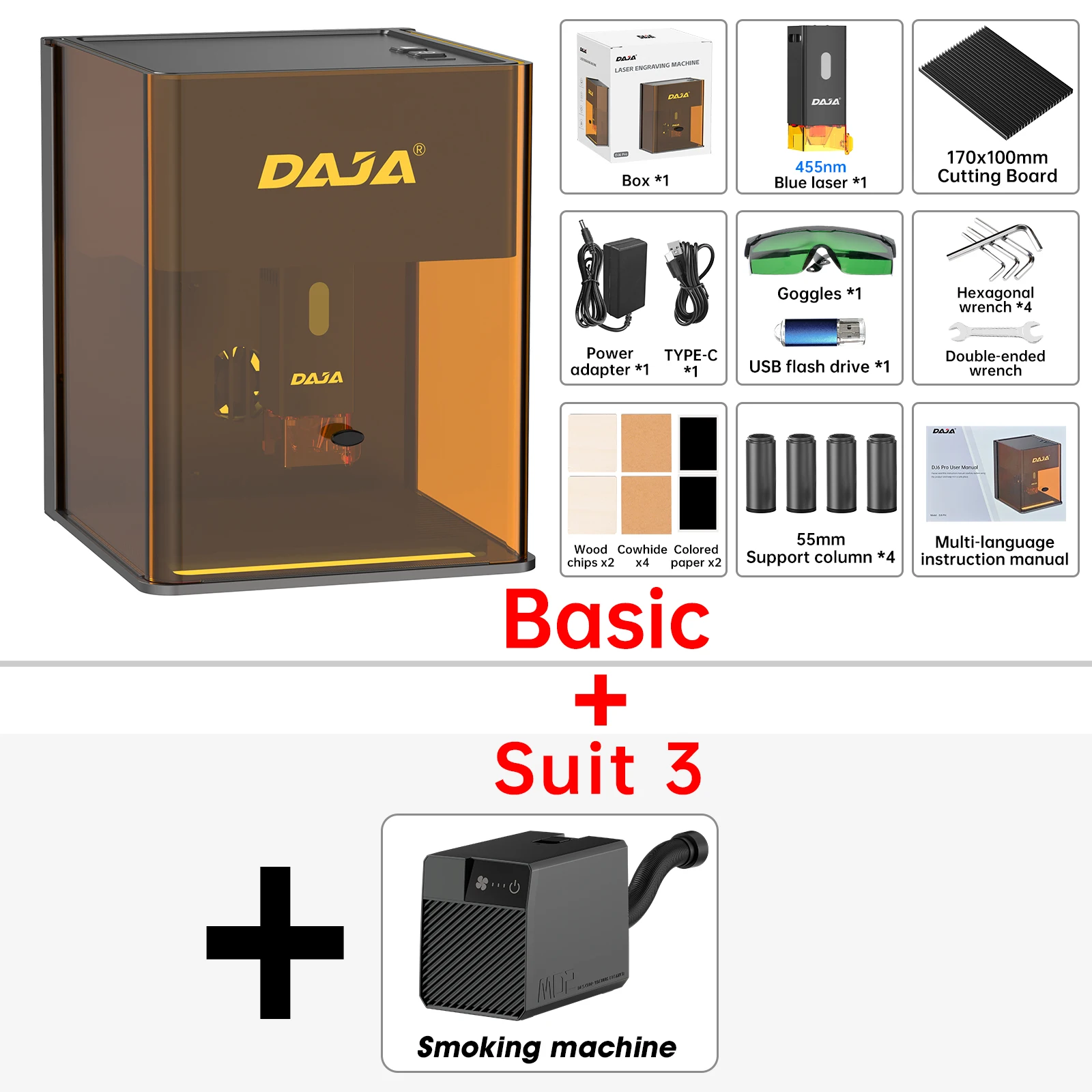 DAJA DJ6 Proレーザー彫刻機 ポータブル安全カバー付き ビジネス彫刻機