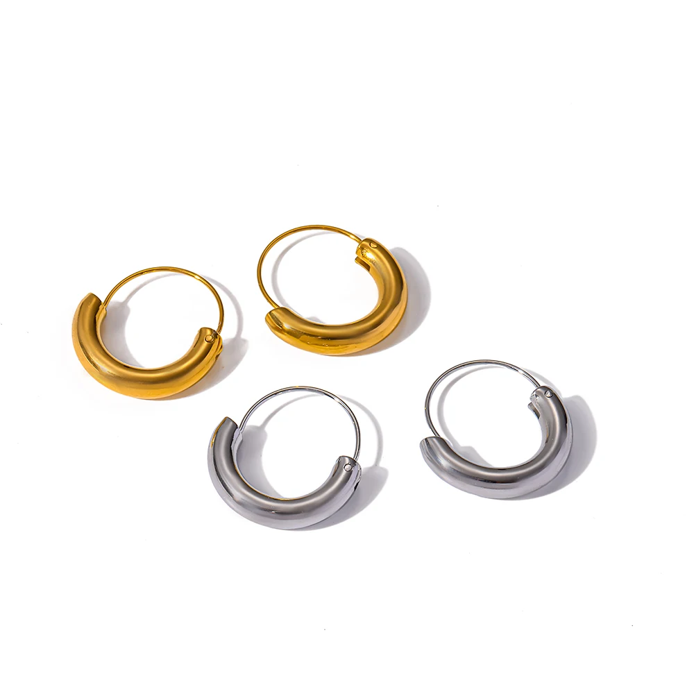 Glänzende Edelstahl-Creolen mit 18K PVD-Goldbeschichtung, Geometrischer Kreis, Modeschmuck für Frauen, Wasserdicht – Detail 3