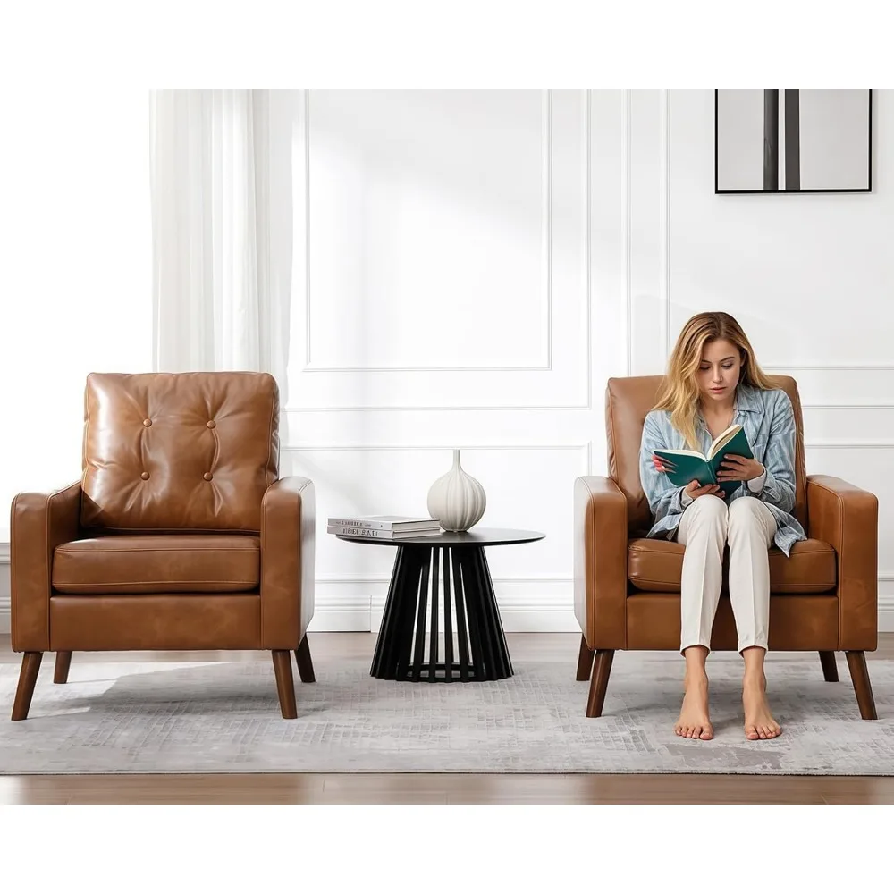 مجموعة HNY مكونة من كرسيين بذراعين حديثين لمنتصف القرن، كرسي من الجلد الصناعي معنقدة بأزرار مع ذراع، كرسي نادي منجد للعيش Ro