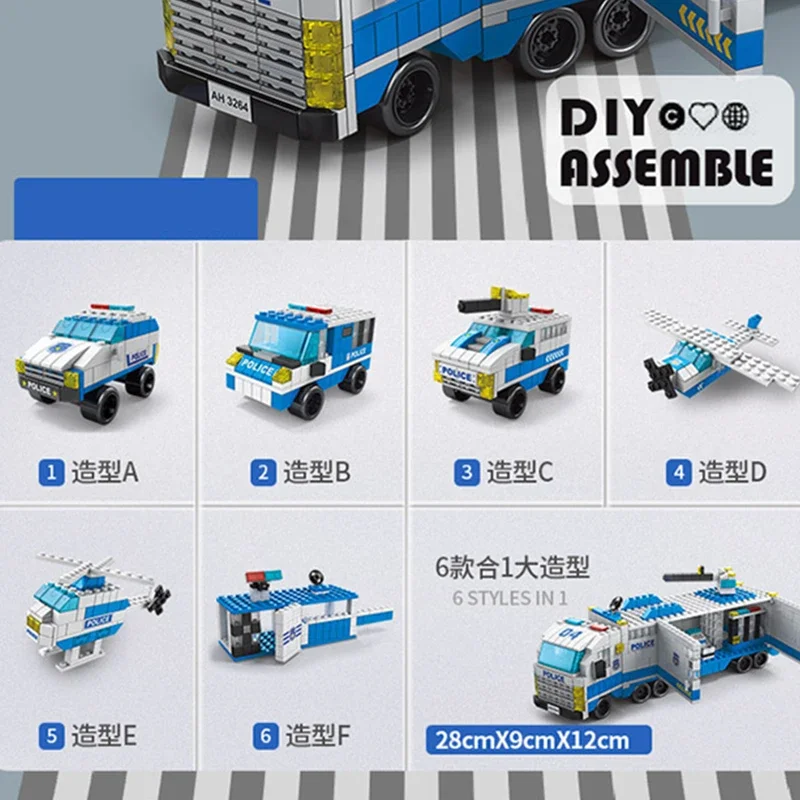 6in1 City Police Car Fire Engineering Engine Mini Loader Truck Classic Model Building Blocks Sets Bricks Toy Christmas Gift