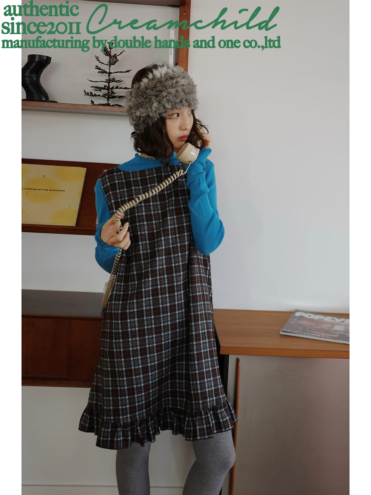 Vestido de la serie Salt CRCHILD Oreo Fragment Plaid para mujer, estilo retro, sin cintura, falda acampanada tipo A.